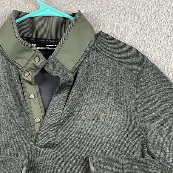 Under Armour Coldgear Henley Sweater Golf Men’s Medium Green Causal Workout - Picture 3 of 10